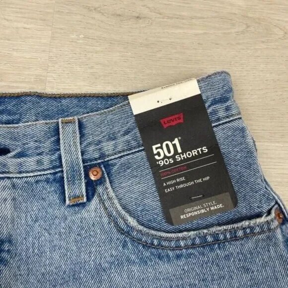 Levis 501 90s Denim Shorts Womens 24 Medium Wash High Rise Distressed A19620002 - Picture 4 of 4